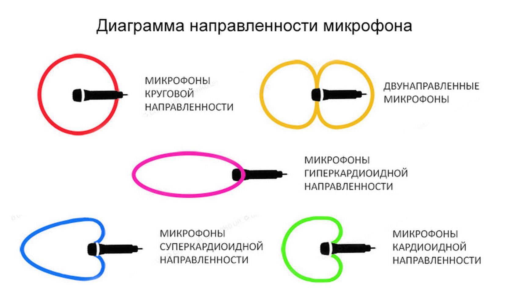 Диаграммы направленности микрофонов бывают