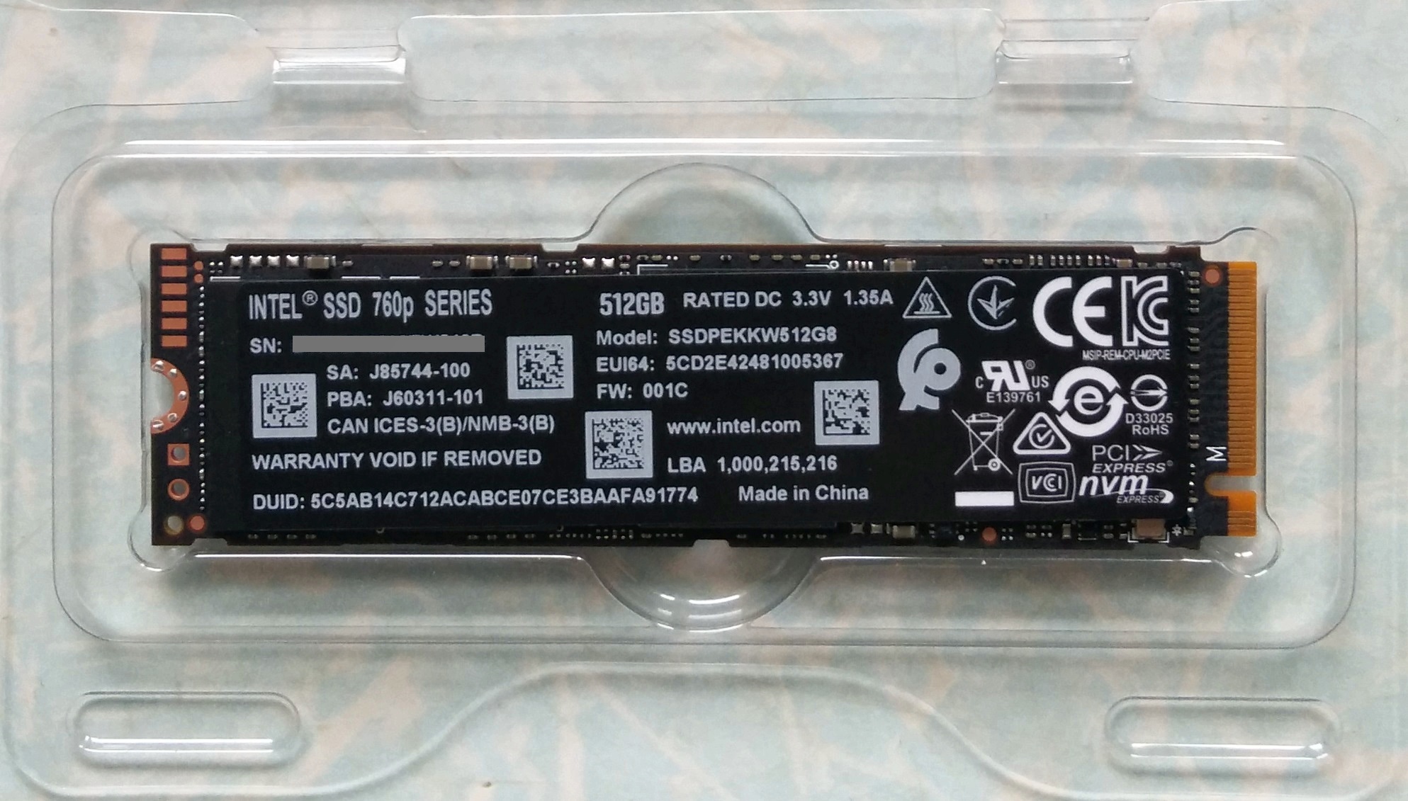 Обзор от покупателя на SSD диск INTEL M.2 2280 760p Series 512GB PCI-E