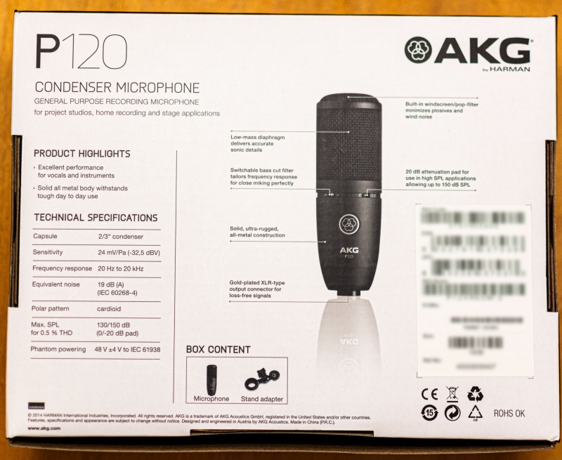 Схема микрофона akg p120