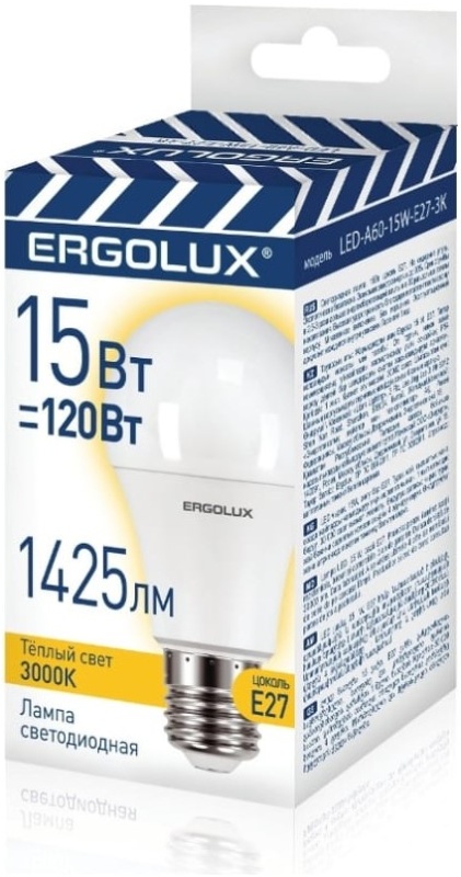 Светодиодная лампа Ergolux LED-A60-15W-E27-3K 14308 Ergolux — купить по низкой цене в интернет-магазине ОНЛАЙН ТРЕЙД.РУ