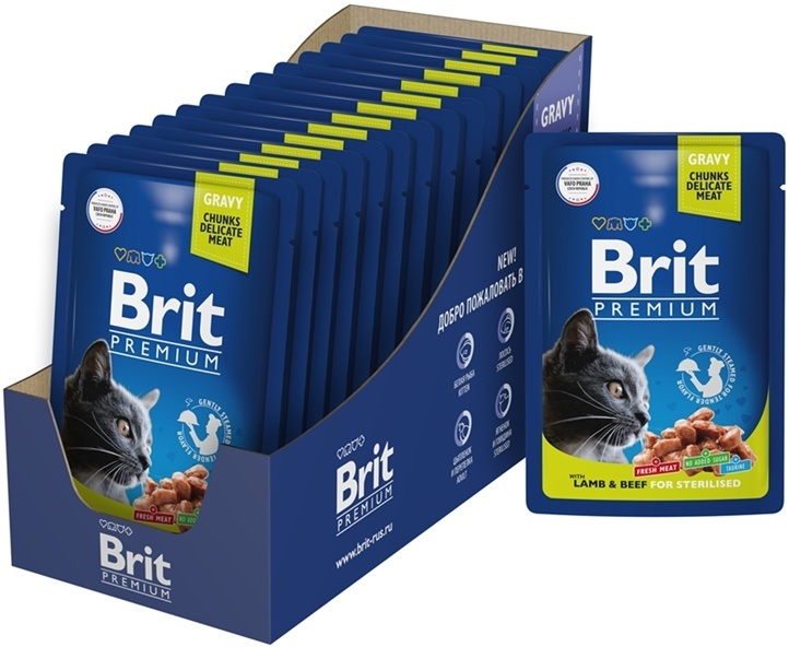 Корм для взрослых стерилизованных кошек Brit Premium Ягненок и Говядина в соусе 14шт.*85г 5048922 - купить по выгодной цене в интернет-магазине ОНЛАЙН ТРЕЙД.РУ Саратов