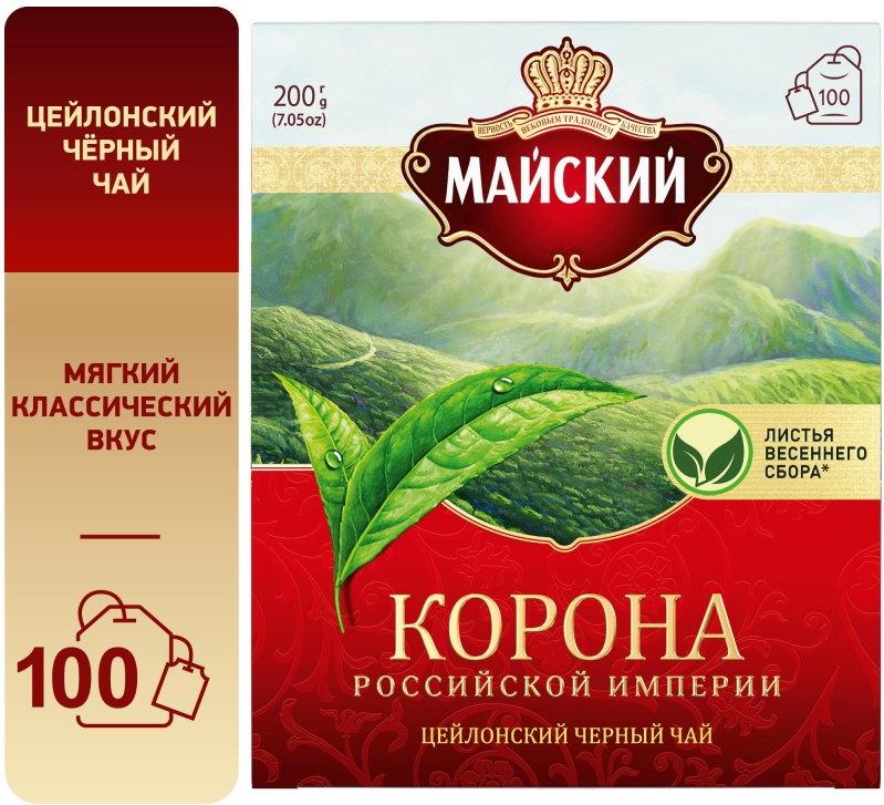 Чай черный Майский Корона Российской Империи 100 пакетиков — купить в интернет-магазине ОНЛАЙН ТРЕЙД.РУ