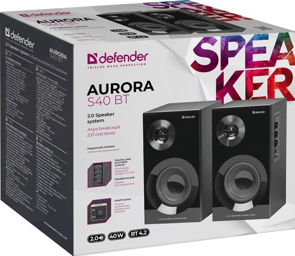 Колонки 2.0 Defender Aurora S40 BT 40Вт, Bluetooth, 220В (65240) 65240 ...