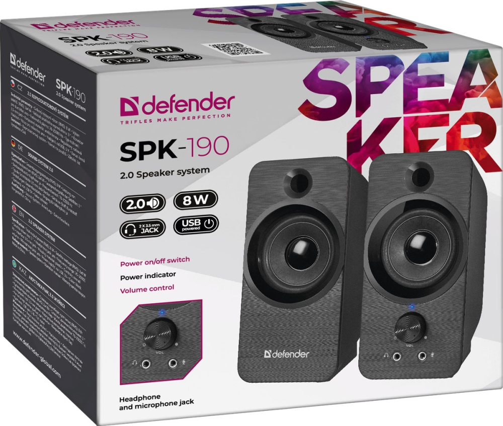 Колонки 2.0 Defender SPK-190, 8 Вт, USB, Black (65190) 65190 DEFENDER —  купить по низкой цене в интернет-магазине ОНЛАЙН ТРЕЙД.РУ