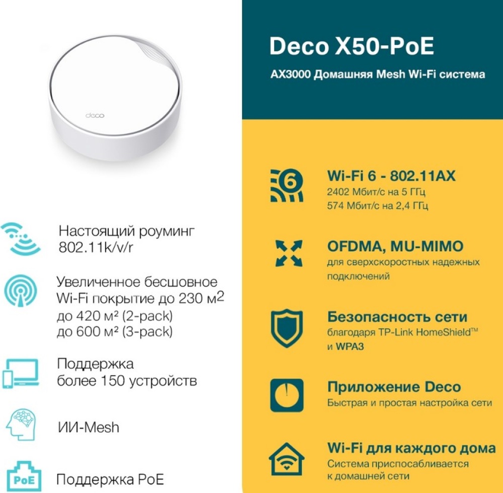 Домашняя Mesh Wi-Fi система TP-Link Deco X50-PoE(1-pack) — купить по низкой  цене в интернет-магазине ОНЛАЙН ТРЕЙД.РУ