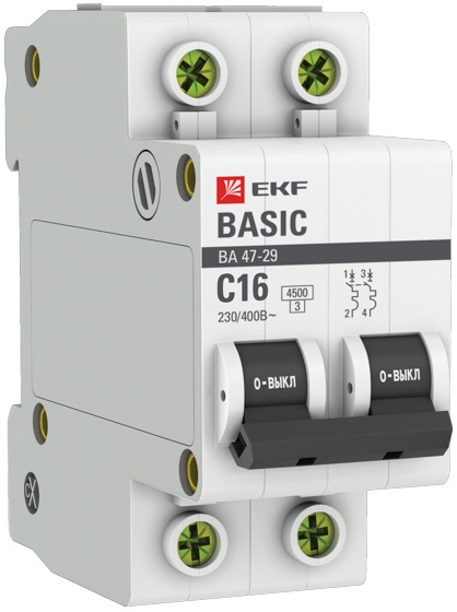 Автоматический выключатель EKF Basic 2P 16А (C) 4,5кА ВА 47-29 (mcb4729-2-16C) — купить в интернет-магазине ОНЛАЙН ТРЕЙД.РУ