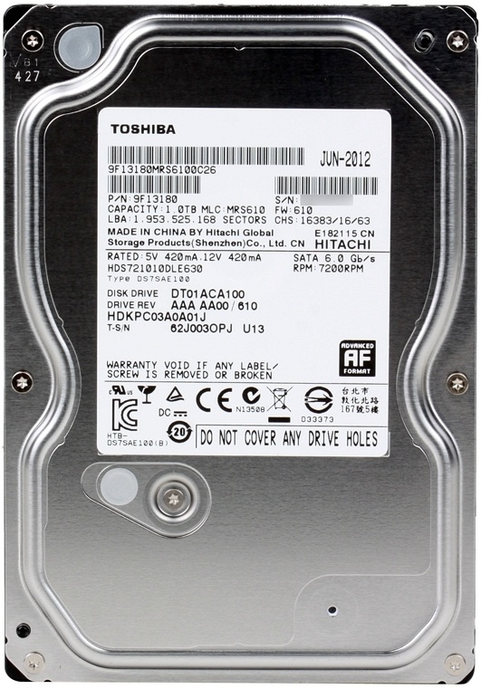 Купить жесткий диск 3.5 Toshiba DT01 1ТБ, SATA III, 32 Mb, 7200 rpm (DT01ACA100) в интернет-магазине ОНЛАЙН ТРЕЙД.РУ