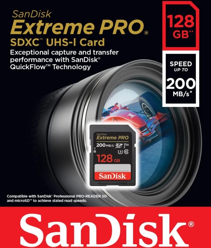 Карта памяти SanDisk Extreme Pro SDXC UHS-I U3 V30 128Gb (200/90 MB/s) - Изображение 1