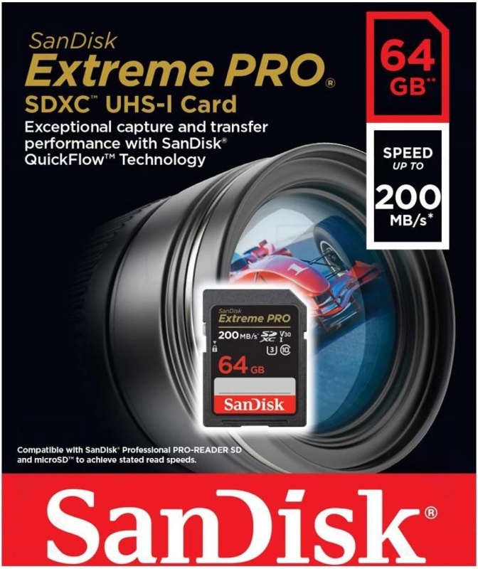 Карта памяти SanDisk Extreme Pro SDXC UHS-I U3 V30 64Gb (200/90 MB/s) - Изображение 1