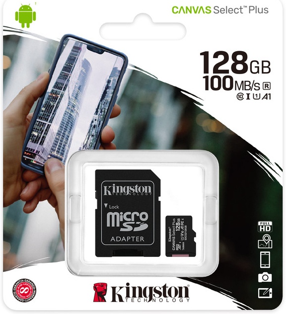 Карта памяти micro SDXC 128Gb Kingston Canvas Select Plus UHS-I U1 A1 + ADP (100/10 Mb/s) SDCS2/128GB - низкая цена, доставка или самовывоз по Калуге. Карта памяти micro SDXC 128Gb Кингстон Canvas Select Plus UHS-I U1 A1 + ADP (100/10 Mb/s) купить в интернет магазине ОНЛАЙН ТРЕЙД.РУ