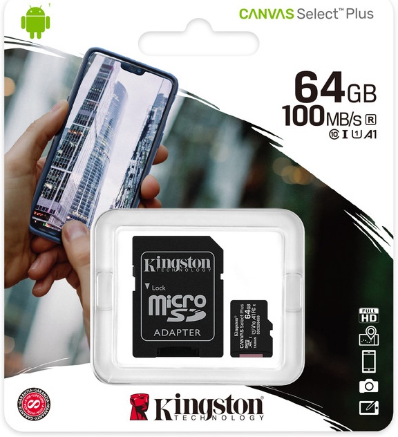 Карта памяти micro SDXC 64Gb Kingston Canvas Select Plus UHS-I U1 A1 + ADP (100/10 Mb/s) SDCS2/64GB — купить в интернет-магазине ОНЛАЙН ТРЕЙД.РУ
