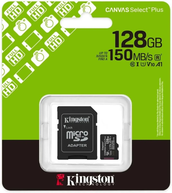 Карта памяти microSDXC 128Gb Kingston Canvas Select Plus Gen3 UHS