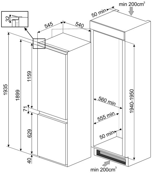 Встраиваемый холодильник Smeg C8194TNE — купить в интернет-магазине ...