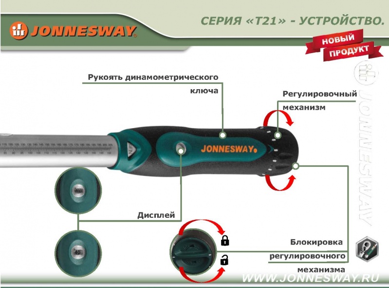 Как разобрать динамометрический ключ щелчкового Ключ динамометрический Jonnesway T21100N 3/8DR повышенной точности, 20-100 Нм - 