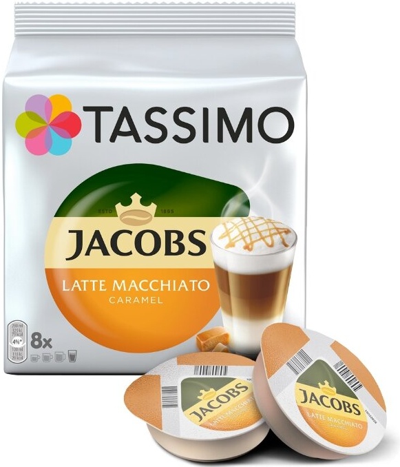 Капсулы для кофемашин tassimo Jacobs latte macchiato caramel, натур кофе 8шг*7г,молочн капс 8шт*21.7 (4607001770060)