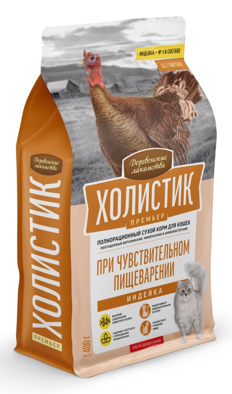 Корм сухой ДЕРЕВЕНСКИЕ ЛАКОМСТВА ХОЛИСТИК ПРЕМЬЕР полнорационный, для ...