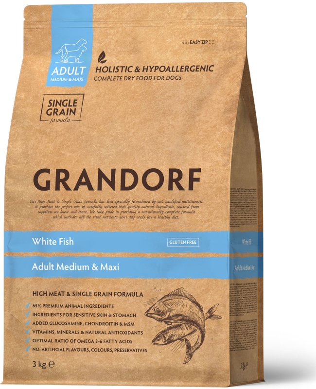 Корм сухой Grandorf белая рыба для взрослых собак средних и крупных пород , 3 кг GD Fish 3 N — купить в интернет-магазине ОНЛАЙН ТРЕЙД.РУ