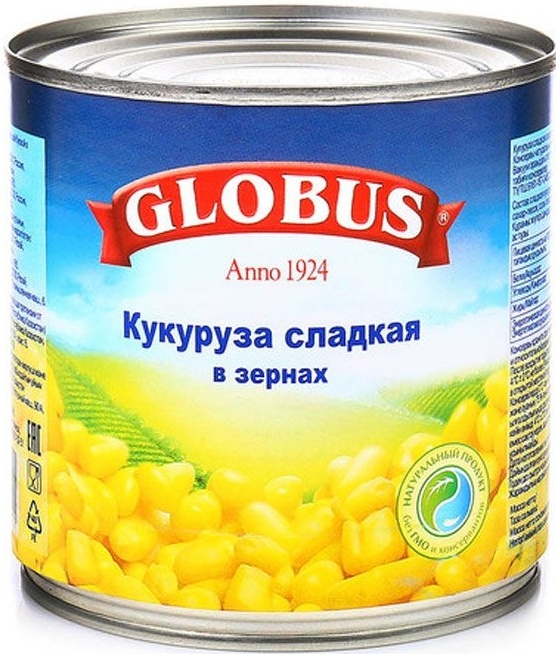 Кукуруза globus сахарная в зернах жб 340г (5998304241111)