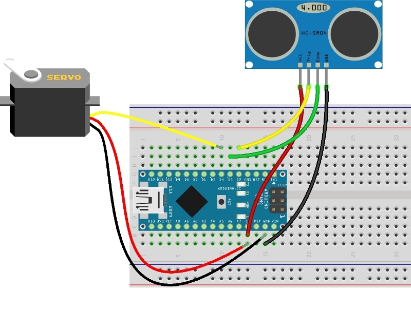 Схема подключения ультразвукового датчика к ардуино нано