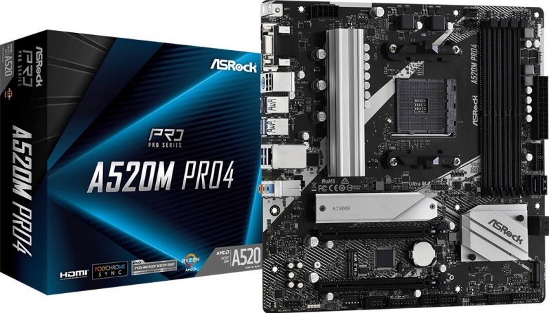 Материнская плата ASROCK A520M PRO4 (AM4, mATX)- низкая цена, доставка или самовывоз в Ростове-на-Дону. Материнская плата Асрок A520M PRO4 (AM4, mATX) купить в интернет магазине ОНЛАЙН ТРЕЙД.РУ.