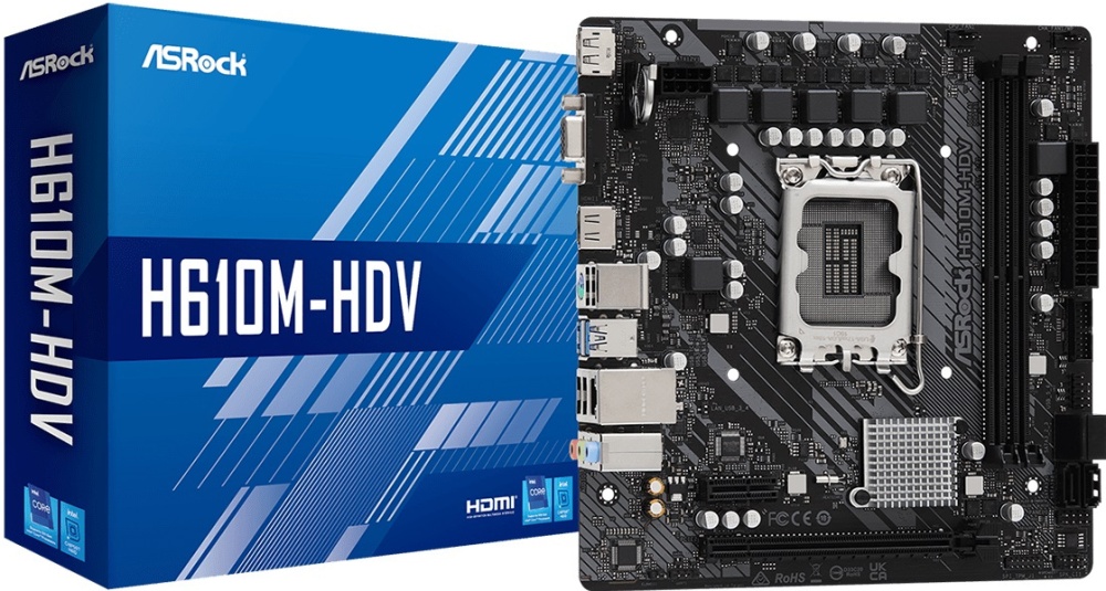 Материнская плата ASROCK H610M-HDV (LGA1700, mATX)- низкая цена, доставка или самовывоз по Челябинску. Материнская плата Асрок H610M-HDV (LGA1700, mATX) купить в интернет магазине ОНЛАЙН ТРЕЙД.РУ