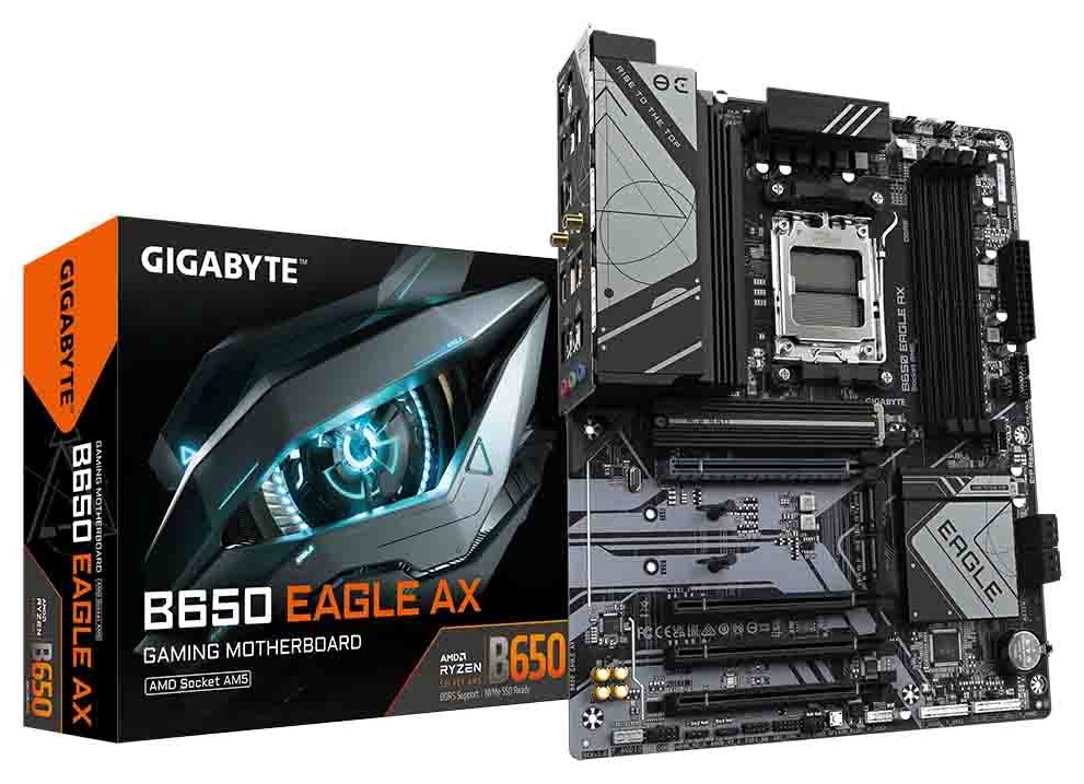 Материнская плата GIGABYTE B650 EAGLE AX (AM5, ATX)- низкая цена, доставка или самовывоз по Екатеринбургу. Материнская плата Гигабайт B650 EAGLE AX (AM5, ATX) купить в интернет магазине ОНЛАЙН ТРЕЙД.РУ