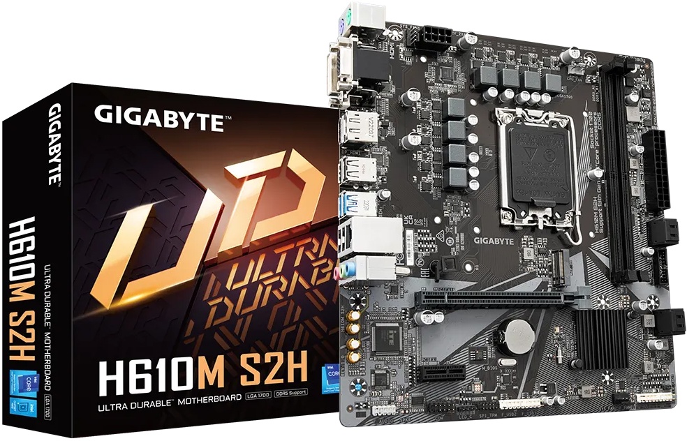 Материнская плата GIGABYTE H610M S2H (LGA1700, mATX)- низкая цена, доставка или самовывоз в Перми. Материнская плата Гигабайт H610M S2H (LGA1700, mATX) купить в интернет-магазине ОНЛАЙН ТРЕЙД.РУ.