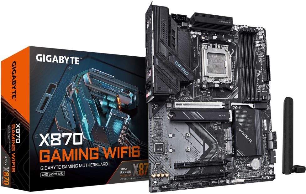 Материнская плата GIGABYTE X870 GAMING WIFI6 (AM5, ATX)- низкая цена, доставка или самовывоз по Твери. Материнская плата Гигабайт X870 GAMING WIFI6 (AM5, ATX) купить в интернет магазине ОНЛАЙН ТРЕЙД.РУ.