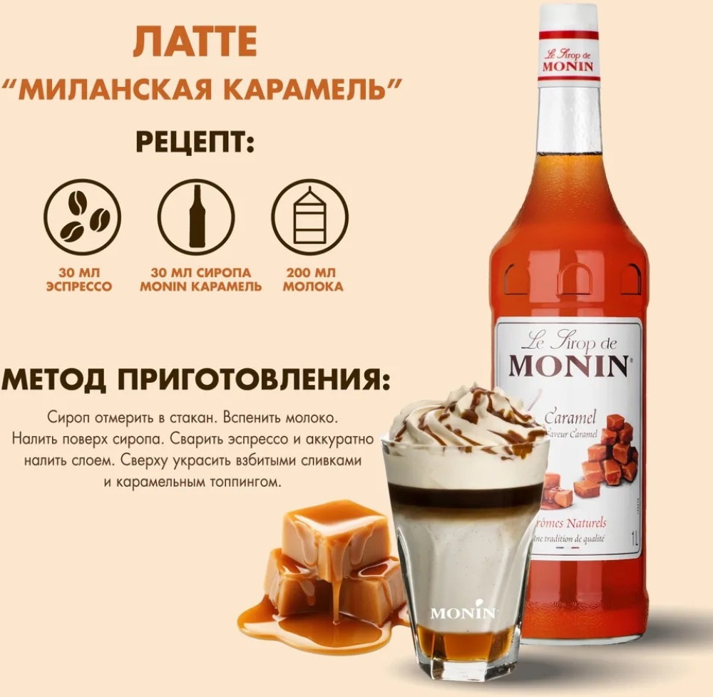 Сироп Monin Карамель 1 л. 05031443 — купить по низкой цене в  интернет-магазине ОНЛАЙН ТРЕЙД.РУ