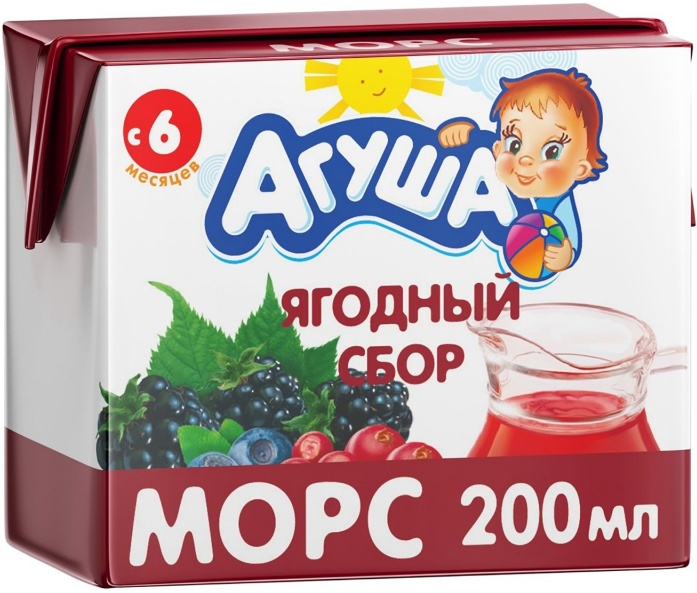 Морс Агуша 200г ягодный сбор, вимм-билль-данн, произведено московский завод детских молочных продуктов (4602541007287)