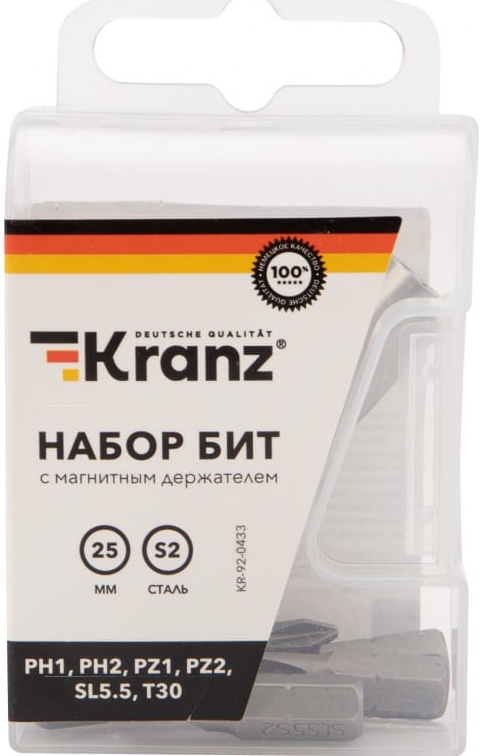 Набор бит KRANZ 6 шт. с магнитным держателем KR-92-0433 - низкая цена, доставка или самовывоз по Челябинску. Набор бит Кранц 6 шт. с магнитным держателем купить в интернет магазине ОНЛАЙН ТРЕЙД.РУ