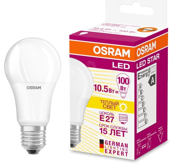 Светодиодная лампа OSRAM LS CLA 100 10W/827 220-240V FR E27 1055lm 240° 15000h d60x107 4052899971578 - купить по выгодной цене в интернет-магазине ОНЛАЙН ТРЕЙД.РУ Санкт-Петербург