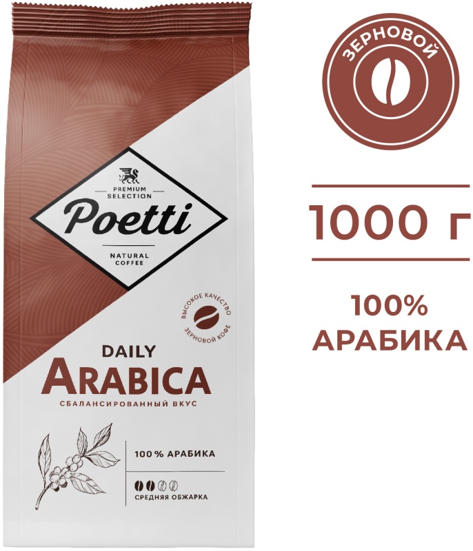 Кофе в зернах Poetti Daily Arabica 1 кг 4607187770021 — купить по ...