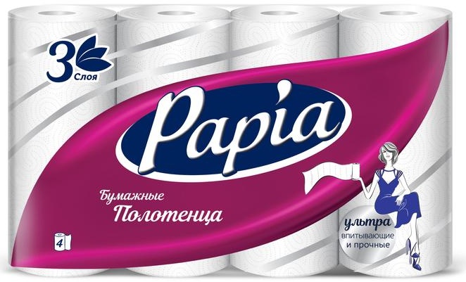 Полотенца бумажные Papia белые, 3 слоя, 4 рулона 4604857000242 — купить по низкой цене в интернет-магазине ОНЛАЙН ТРЕЙД.РУ