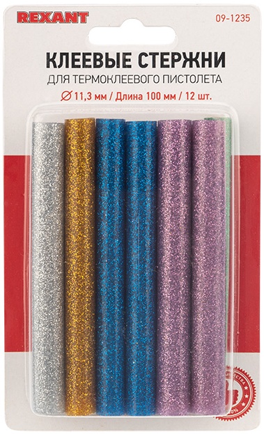  стержни REXANT d=11 мм, L=100 мм, цветные с блестками (упак. 12 .