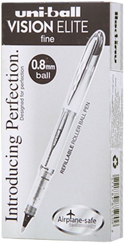 Uni-ball Vision Elite Tintenrollerminen – 2 Stück, Schwarz, 0,8 Mm Spitze, Flugzeugsicher & Dokumentenecht