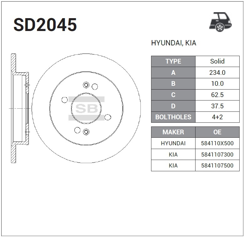 Диск тормозной задний SANGSIN BRAKE для Hyundai I10 / Kia Picanto I/II, 1 шт — купить в интернет-магазине ОНЛАЙН ТРЕЙД.РУ