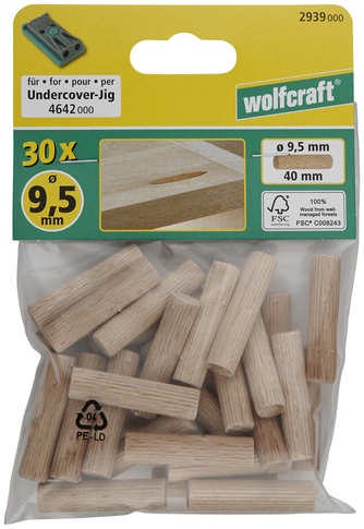 Шканты деревянные WOLFCRAFT 2939000 (бук) 30шт, диам. 9.5х40мм — купить ...