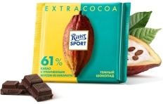 Шоколад Ritter Sport темный 61% какао с утонченным вкусом Никарагуа 100 ...