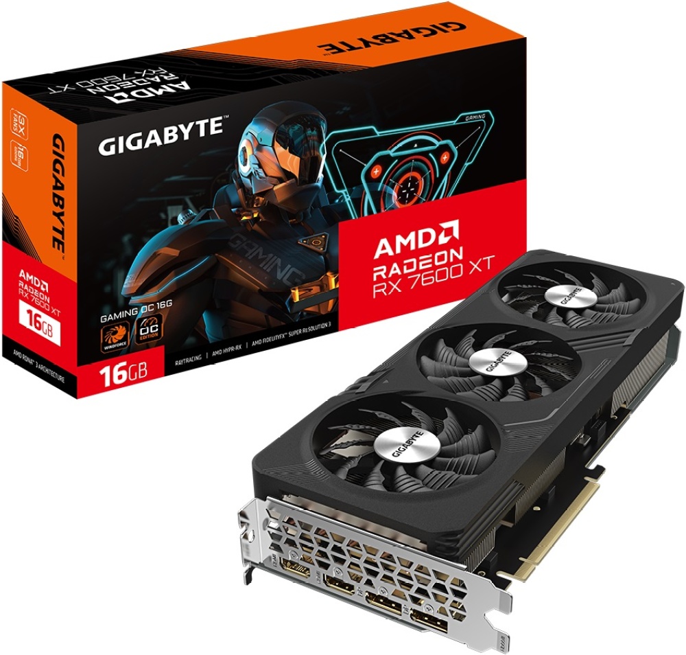 Видеокарта GIGABYTE Radeon RX 7600 XT GAMING OC 16G GV-R76XTGAMING OC-16GD - низкая цена, доставка или самовывоз по Твери. Видеокарта Гигабайт Radeon RX 7600 XT GAMING OC 16G купить в интернет магазине ОНЛАЙН ТРЕЙД.РУ.