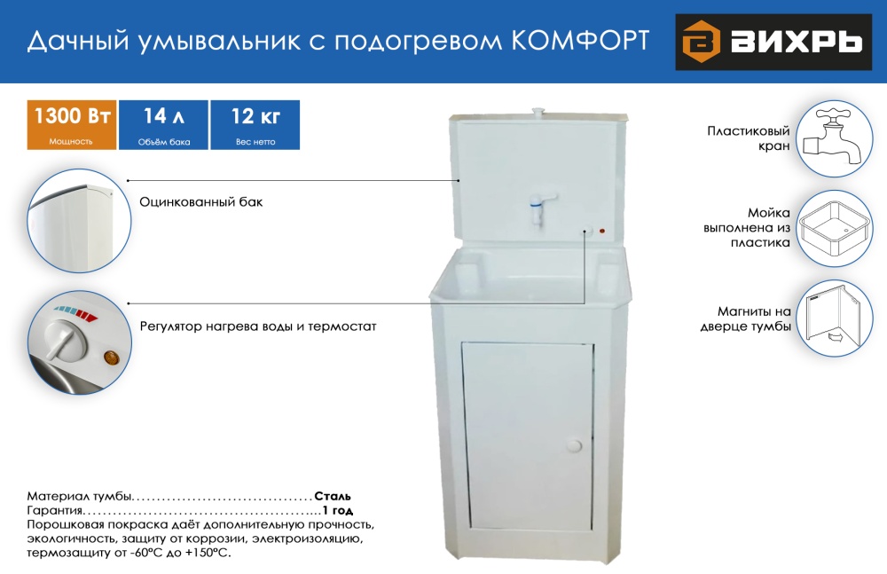 Схема сборки умывальника для дачи с подогревом