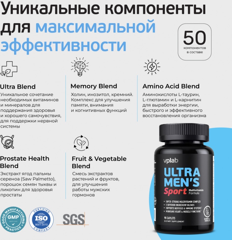 БАД Vplab Ultra Men's Sport Multivitamin Formula 90 капсул ...