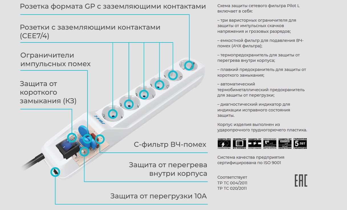 ZIS Сетевой фильтр PILOT L (GP) 6 розеток 7.0 м белый (Pilot L-6 GP 7M)  Pilot L-6 GP 7M — купить в интернет-магазине ОНЛАЙН ТРЕЙД.РУ