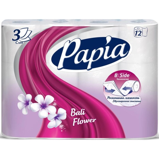 Туалетная бумага Papia Bali Flower белая с цветочным ароматом, 3 слоя ...