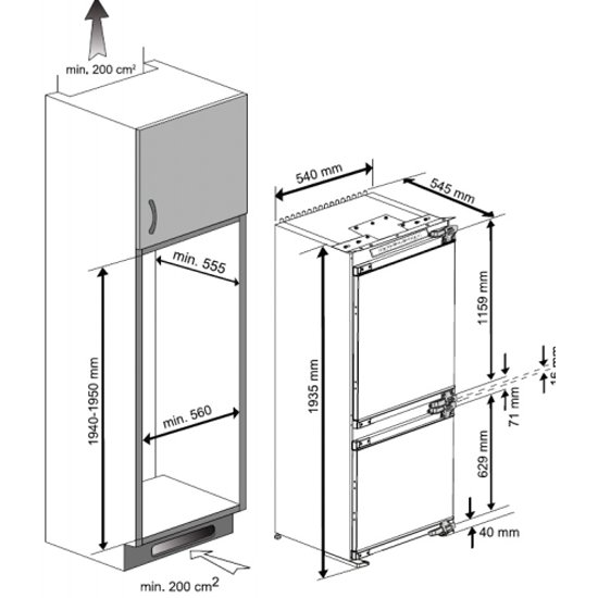 Глубина шкафа для встроенного холодильника