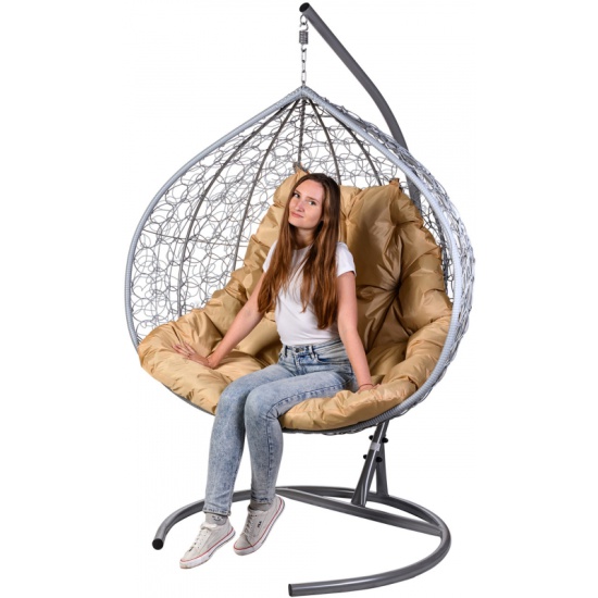 Купить подвесное кресло кокон двухместное BIGARDEN Gemini gray (подушкабежевая) GeminiGrayB в интернет-магазине ОНЛАЙН ТРЕЙД.РУ