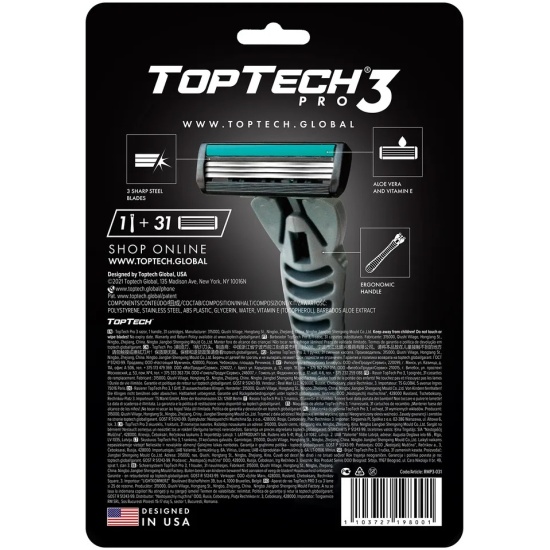 Бритвенный станок TopTech PRO 3 лезвия, с 31 сменной кассетами ...