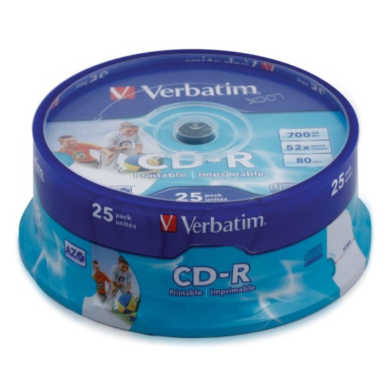 Диск Verbatim CD-R 700Mb 52x Cake Box (25шт) Printable (43439) — купить ...