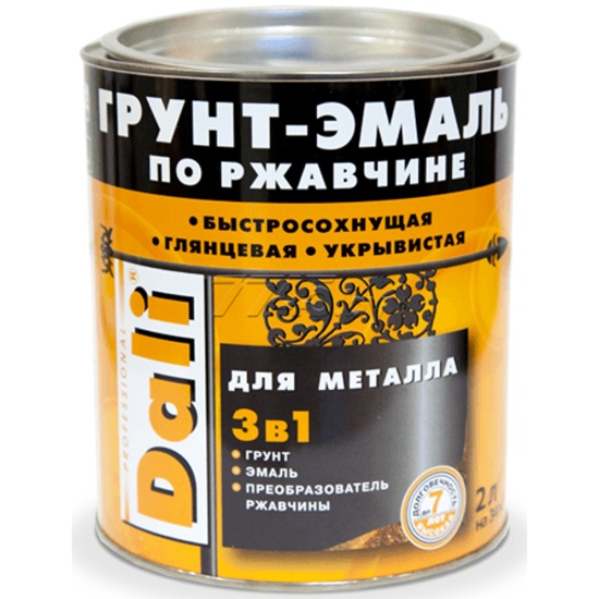 Грунт-эмаль по ржавчине Dali 3 в 1, глянцевая, 2 л, красная — купить в ...