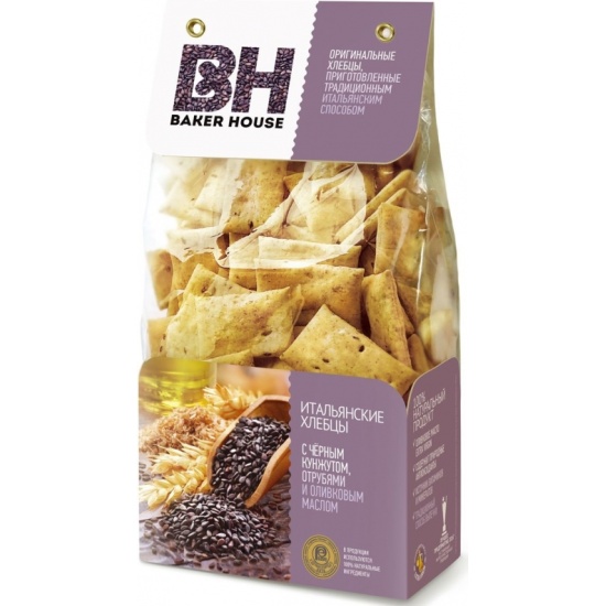 Итальянские хлебцы Baker House с черным кунжутом отрубями и оливковым ...